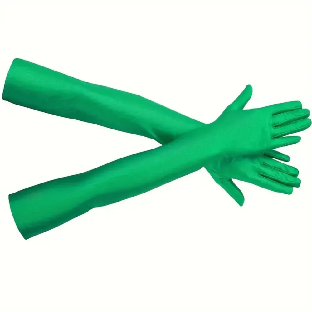 Elegant Long Tulle Mesh Gloves Stretchy, Breathable & Quick-Dry Green